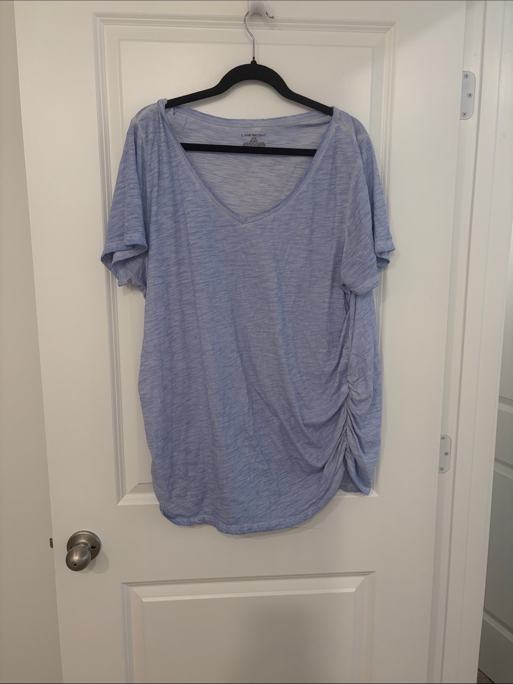 Lane Bryant Purple V-Neck Short Sleeve Top with Side Ruching